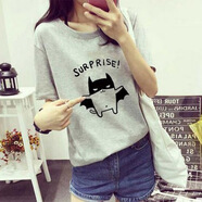 XIKUANG批發(fā)夏季韓國新款女士短袖女T恤打底衫寬松學(xué)生女裝衣服一件 灰色 M