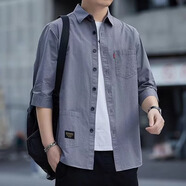 杉杉保羅2024新款七分袖襯衫男士港風(fēng)休閑工裝襯衣韓版寬松潮流寬松襯衫 深灰色 L