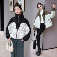 茲奈兒（ZINAIER）冬季新品小個(gè)子印花立領(lǐng)寬松百搭面包服白鴨絨羽絨服女短款秋冬 黑色 M （建議100-110斤）