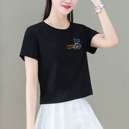 【精選夏季新品】衣服女夏天的短袖T恤上衣女裝2022新款潮夏季短款顯瘦簡(jiǎn)約印花小個(gè)子小衫 小熊字母黑色-體桖女 XL 105-120斤-體桖女