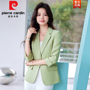 皮爾卡丹酒紅色西裝外套女2025夏季新款休閑上衣小個(gè)子高端女士短款小西服 七分袖綠色西裝 5917 3XL 128-137斤