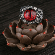 【靜黛】 S925銀戒指 銀戒指 義眼戒指 做舊仿古風(fēng)格泰銀批發(fā) 紅色 開(kāi)口可調節