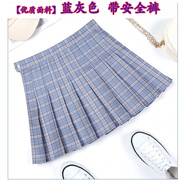 免外面超短裙無內(nèi)襯小迷你裙半身裙a字高腰裙2020女夏無打底方便百褶裙穿的性感mini齊小短裙 藍灰色色-【面料】 【1985有安全褲】 S