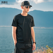英爵倫 涼感冰絲棉 2022夏季短袖T恤男 歐美簡(jiǎn)約刺繡圓領(lǐng)半袖體恤 黑色 175/L