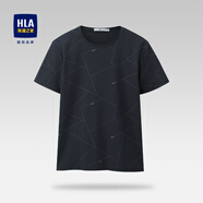 海瀾之家（HLA）短袖t恤男裝夏季舒適親膚幾何線條情侶款透氣上衣服男士短袖T恤男 深灰花紋E7 S /165推薦57~62kg