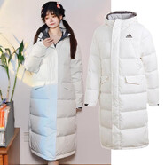 阿迪達斯 （adidas）羽絨服女裝男士2024冬季新款長款休閑寬松運動服保暖連帽外套 男女都可穿GK0665白色70%鴨絨 XL