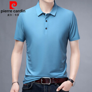 皮爾卡丹（pierre cardin）高檔短袖t恤男桑蠶絲帶領(lǐng)涼快上衣中青年男冰 絲棉透氣潮流T恤衫  9910淺藍(lán) 175/XL/115(130-150斤)
