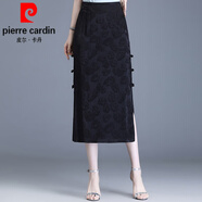 皮爾卡丹（pierre cardin）中國風(fēng)半身裙包臀裙中長款開叉2025夏季高腰醋酸緞面MM一步裙女針 黑色 L 腰圍2尺1