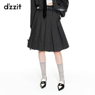 DZZIT地素春夏季新款學(xué)院風(fēng)千鳥(niǎo)格百褶a字修身半身長(cháng)裙女 黑色 XS