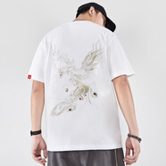 天龍致尊（Denon supreme）短袖t恤男女潮牌夏季國潮中華龍刺繡體恤純棉寬松中國風(fēng)情侶T恤衫 617鳳凰白色 M(建議100-115斤)