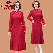 俞兆林（YUZHAOLIN）喜婆婆婚宴裝媽媽洋氣連衣裙高貴結(jié)婚禮服中老年秋裝改良旗袍裙子 紅色 XL (參考90-105斤)