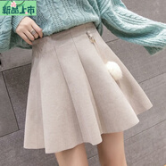 艾妃琳毛呢a字半身裙秋冬女裝2025年秋季新款冬裙子高腰百褶短裙褲時尚 杏色 S 建議83--97