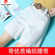 皮爾卡丹純棉工裝短褲女士夏季新款外穿直筒褲大碼薄款涼快顯瘦休閑五分褲 白色(含腰帶) 2XL (建議120-130斤)