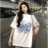 嬌茹妮 歐美高街潮牌純棉短袖t恤女寬松韓版ins原宿風(fēng)hiphop炸街半袖上衣 白色純棉 L