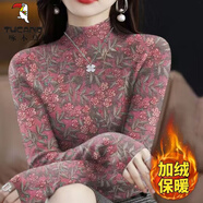 啄木鳥德絨加絨半高領(lǐng)打底衫女秋冬時(shí)尚印花韓版顯瘦百搭長(zhǎng)袖t恤上衣 紅色【15139-德絨保暖】上衣長(zhǎng)/ XL【建議110-125斤】