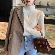 微浪半高領(lǐng)針織毛衣女打底衫女秋冬2023年新款內(nèi)搭洋氣白色中領(lǐng)上衣潮 白色 均碼