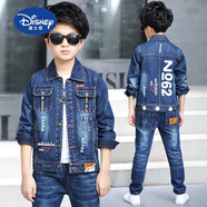 迪士尼（Disney）男童秋裝牛仔套裝2025新款春秋季兒童休閑帥氣中大童男孩兩件套 【62款-外套+褲子】?jì)杉?140碼建議身高130厘米左右