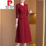 皮爾卡丹（pierre cardin）喜婆婆婚宴裝平時(shí)可穿連衣裙女秋2023喜旗袍禮服喜服冬季針織 紅色 XL (適合85-105斤)
