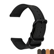 SCKEN柔軟復古真皮表帶男牛皮表帶適用于天梭浪琴卡西歐歐米茄華為GT3 黑色黑環(huán) 22MM