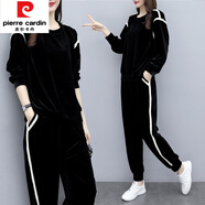 皮爾卡丹（pierre cardin）金絲絨運(yùn)動套裝女2025春秋洋氣質(zhì)時尚休閑衛(wèi)衣兩件裝寬松顯瘦減齡 黑色 XL【建議體重123-135斤】