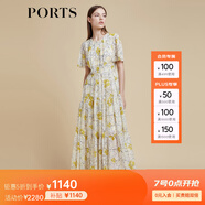 PORTS寶姿商場同款2022春夏新款女裝“絢爛夏花”印花連衣長裙 亞麻淺金印花 S (4)