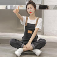 凡摩喬減齡牛仔背帶褲女春秋薄款新款小個(gè)子高腰寬松直筒吊帶連體褲 煙灰色單件背帶褲【668】 M 96-108斤
