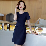 芭妃婭職業(yè)裝女裝套裝2025春夏新款時尚氣質名媛連衣裙珠寶店工作服工裝 藏青短-袖連衣裙 2XL
