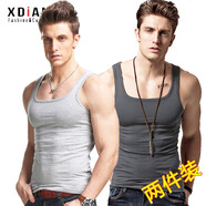 續點(diǎn)方領(lǐng)背心男夏無(wú)袖t恤男坎肩健身緊身韓版修身運動(dòng)彈力棉男士背心 花灰色+深灰色 M 碼90-106斤左右修身版型