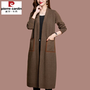 皮爾卡丹（pierre cardin）羊毛衫針織開(kāi)衫女春秋長(zhǎng)款過(guò)膝外穿搭媽洋氣媽200斤碼大披肩外套 咖啡色 M【建議95-110斤】