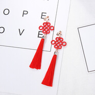 皕寶樓中國風(fēng)氣質(zhì)復古漢服古風(fēng)耳夾 中國結紅色長(cháng)款流蘇 婚慶耳飾女 中國結1大號  耳夾