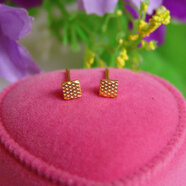 優(yōu)詩(shī)諾（YOUSHINUO）999足金方形黃金耳釘四方圖形幾何耳針韓版方塊個(gè)性情侶時(shí)尚耳棒 單只/直針 方形耳釘0.33克