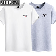 吉普（JEEP）100%兩件裝2025新款純棉短袖T恤男大碼寬松圓領ins潮流半袖打底衫 SE白色+小老鷹灰色兩件裝 M建議：95-115斤
