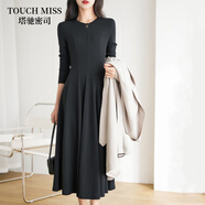 塔馳密司（touchmiss）連衣裙女2024秋冬新款小黑裙氣質(zhì)顯瘦長(cháng)款高腰收腰大擺裙 黑色 S