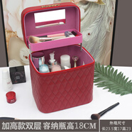 酷奇袋鼠大容量化妝包女2024新款便攜簡(jiǎn)約化妝品首飾多層收納盒網(wǎng)紅手提箱 雙層加高款石榴紅