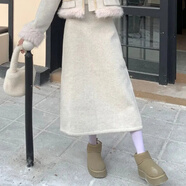 予瑾時(shí)尚名媛小香風(fēng)套裝裙加厚毛呢外套秋冬季新中式半身裙兩件套 杏色長(cháng)裙 L