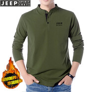 吉普（JEEP）長袖t恤男加絨加厚2023年秋冬季寬松大碼純色立領(lǐng)棉T桖衛(wèi)衣男 軍綠色加絨 XL(建議151-165斤)