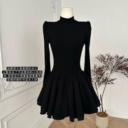 芊綢秋天連衣裙新款高檔2024長(cháng)袖長(cháng)裙芭比姨千金小黑裙公主女秋冬大衣 香奈黑 S