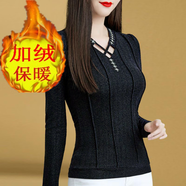 萬(wàn)派摩2021春秋百搭上衣修身打底衫長(zhǎng)袖秋衣女外穿內(nèi)搭低領(lǐng)t恤小衫 黑色加絨加厚款  加絨加厚 XL 建議110-123斤穿