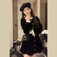 巧丂連衣裙女士長(cháng)袖法式赫本小香風(fēng)氣質(zhì)小個(gè)子打底秋季新款高腰顯瘦 赫本連衣裙【黑】 L （建議110-120斤）