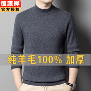 恒源祥羊毛衫男厚款半高領(lǐng)純色秋冬季中青年男士毛衣打底衫品牌男裝 時(shí)尚灰-深 175/XL適合145斤-155斤