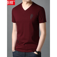 恒源祥（HYX）男士純棉v領(lǐng)短袖t恤夏季雞心領(lǐng)體恤汗衫爸爸裝中年上衣純棉大碼 酒紅色早秋高檔國貨 L 170早秋高檔國貨