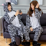 夢(mèng)舒紛卡通動(dòng)物連體恐龍睡衣男珊瑚絨情侶睡衣冬季男女法蘭絨家居服睡衣 斑馬 M號 建議身高159-168