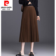 皮爾卡丹（pierre cardin）毛呢百褶裙春秋中長款2024新款高腰遮胯a字裙顯瘦半身裙小個(gè)子女 咖啡色 L 95-115斤