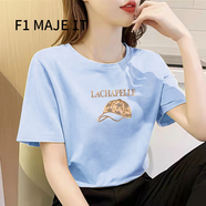F1MAJE1T高端設(shè)計(jì)師品牌短袖T恤女夏季2025新款韓版棉上衣寬松圓領(lǐng)女裝 T恤/圓領(lǐng)/藍(lán)色/ 2XL 【126-135斤】建議體重
