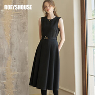 ROEYSHOUSE羅衣時(shí)尚系帶無袖連衣裙女秋冬新款氣質(zhì)黑色毛呢裙子09649 黑色 2XL