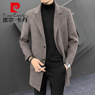 皮爾卡丹雙面羊毛絨大衣男士中長款毛呢外套韓版冬季加厚加絨內(nèi)膽呢子衣服 咖色 XL