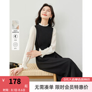 梵希蔓撞色拼接連衣裙女2025年春新款氣質(zhì)高級(jí)感收腰黑色A字長(zhǎng)裙 M6257 黑色 S