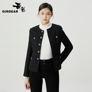 哥弟（GIRDEAR）女裝氣質(zhì)花呢小香風(fēng)外套女1400722 黑 XL (5碼)