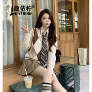 鹿依檸jk制服連衣裙女秋冬2024新款女裝復古英倫學(xué)院風(fēng)學(xué)生減齡套裝裙子 馬甲+襯衫+百褶短裙 S