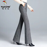 啄木鳥(niǎo)毛呢喇叭褲女2024春秋款高腰垂感顯瘦百搭加厚西裝褲休閑微喇褲子 灰色秋冬微喇褲 有線條 L 2尺1/105-115斤